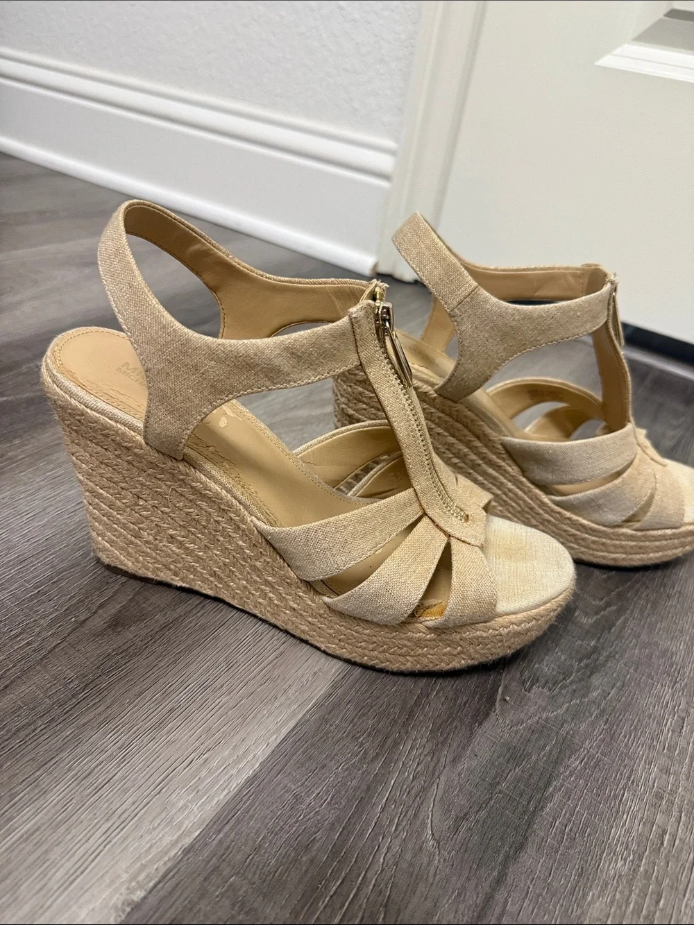 Michael Kors Beige Espadrille Front-Zip Wedge Sandals 8.5